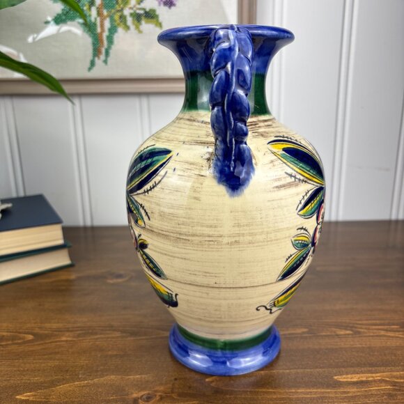 Vintage Jasba West German Vase Folk Art Pottery with Braided Handles 1960s - Picture 4 of 12